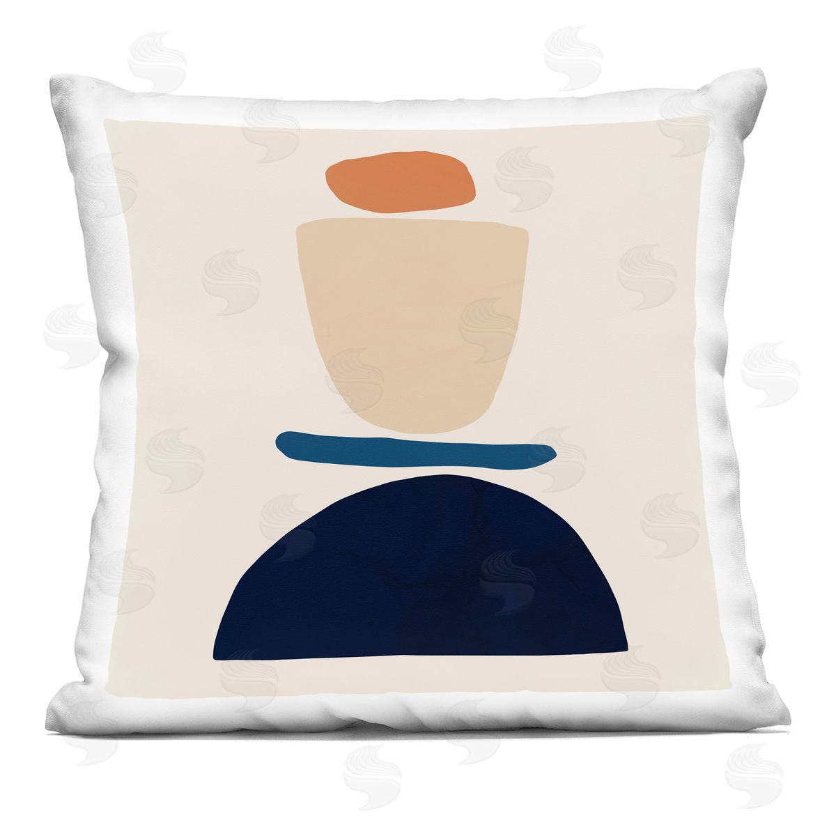 Western Balanced Abstract Shapes Orange Blue Decorative Printed Pillow, Home Decor by Victoria Barnes