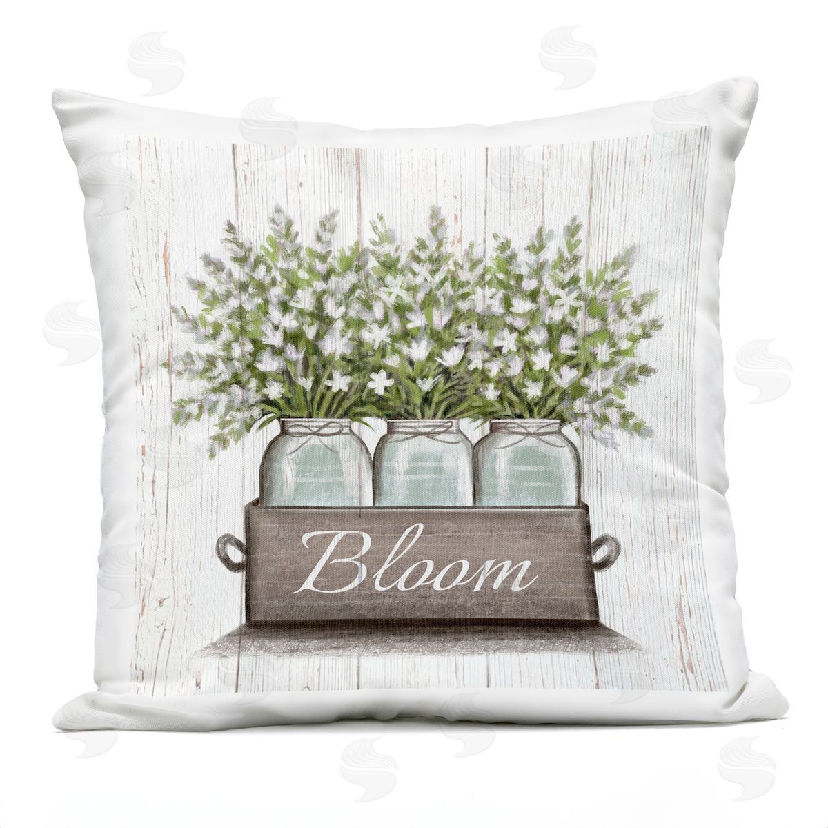 White Wildflowers in Jars Bloom Sentiments Outdoor Printed Pillow, Home Decor by Elizabeth Tyndall