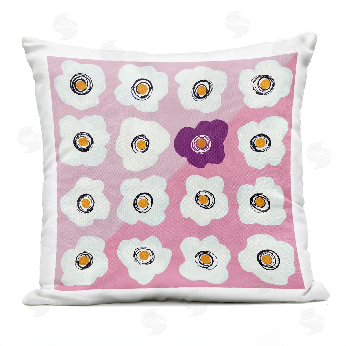 White Flower Collage Purple Pop over Triangles Outdoor Printed Pillow, Home Decor by Ruth Fromstein