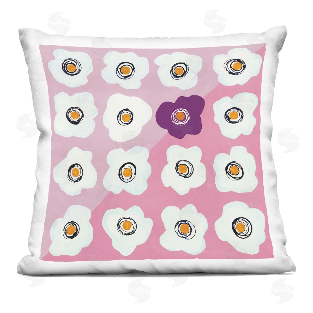 White Flower Collage Purple Pop over Triangles Decorative Printed Pillow, Home Decor by Ruth Fromstein