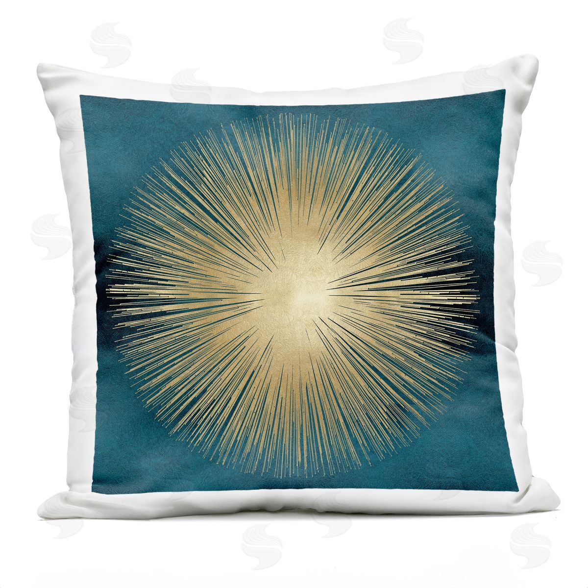 Abstract Deco Sunburst Shape Over Dark Blue Outdoor Printed Pillow, Home Decor by Abby Young