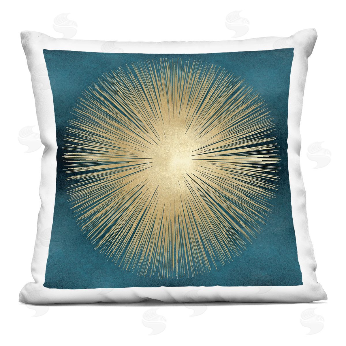 Abstract Deco Sunburst Shape Over Dark Blue Decorative Printed Pillow, Home Decor by Abby Young