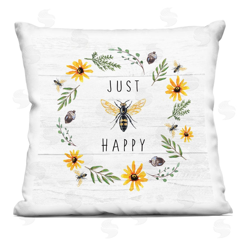 Elizabeth Tyndall | Just Bee Happy Pun Phrase Yellow Daisy Wreath