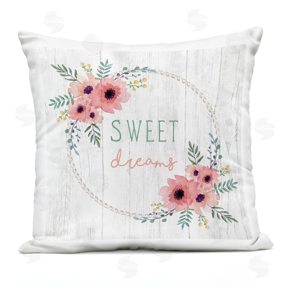 Sweet Dreams Sentiments Blushing Pink Poppy Wreath Outdoor Printed Pillow, Home Decor by Elizabeth Tyndall