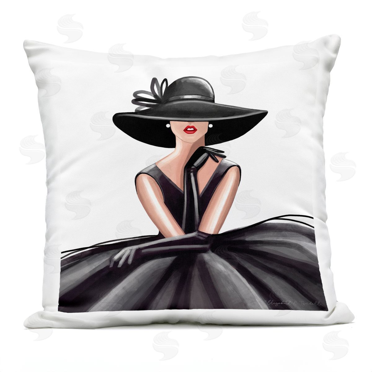 High End Fashion Glam Pose Luxurious Black Dress Outdoor Printed Pillow, Home Decor by Elizabeth Tyndall
