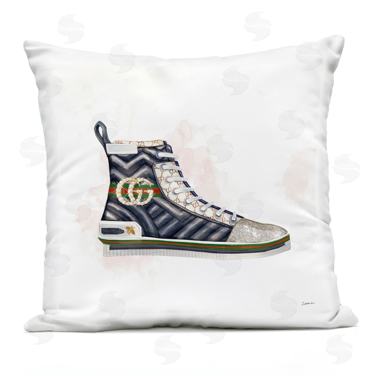 Fashion Forward Pleated Sneaker Designer Glam Style Printed Pillow Outdoor Printed Pillow, Home Decor by Ziwei Li