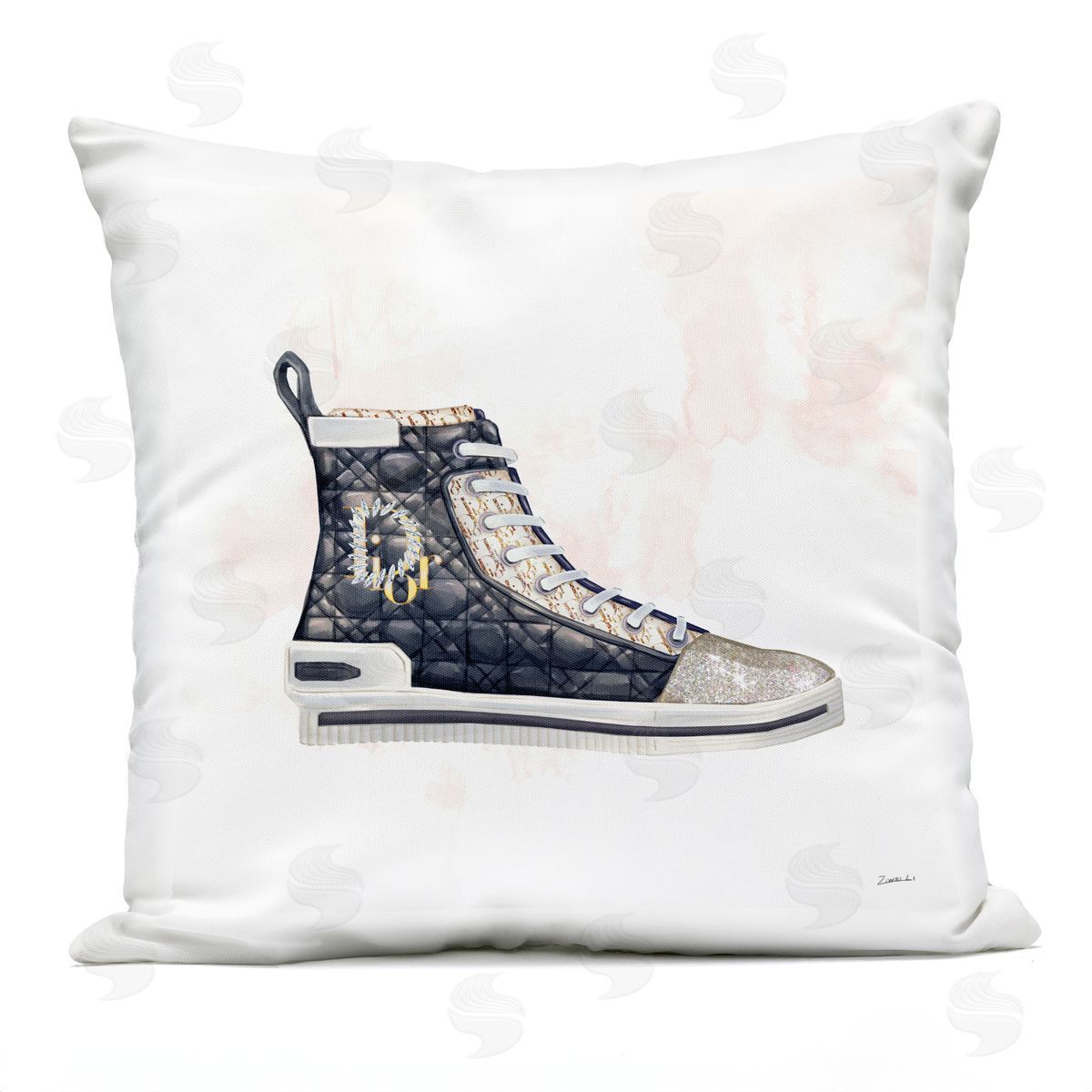 High Top Fashion Forward Quilted Sneakers Glam Style Printed Pillow Outdoor Printed Pillow, Home Decor by Ziwei Li