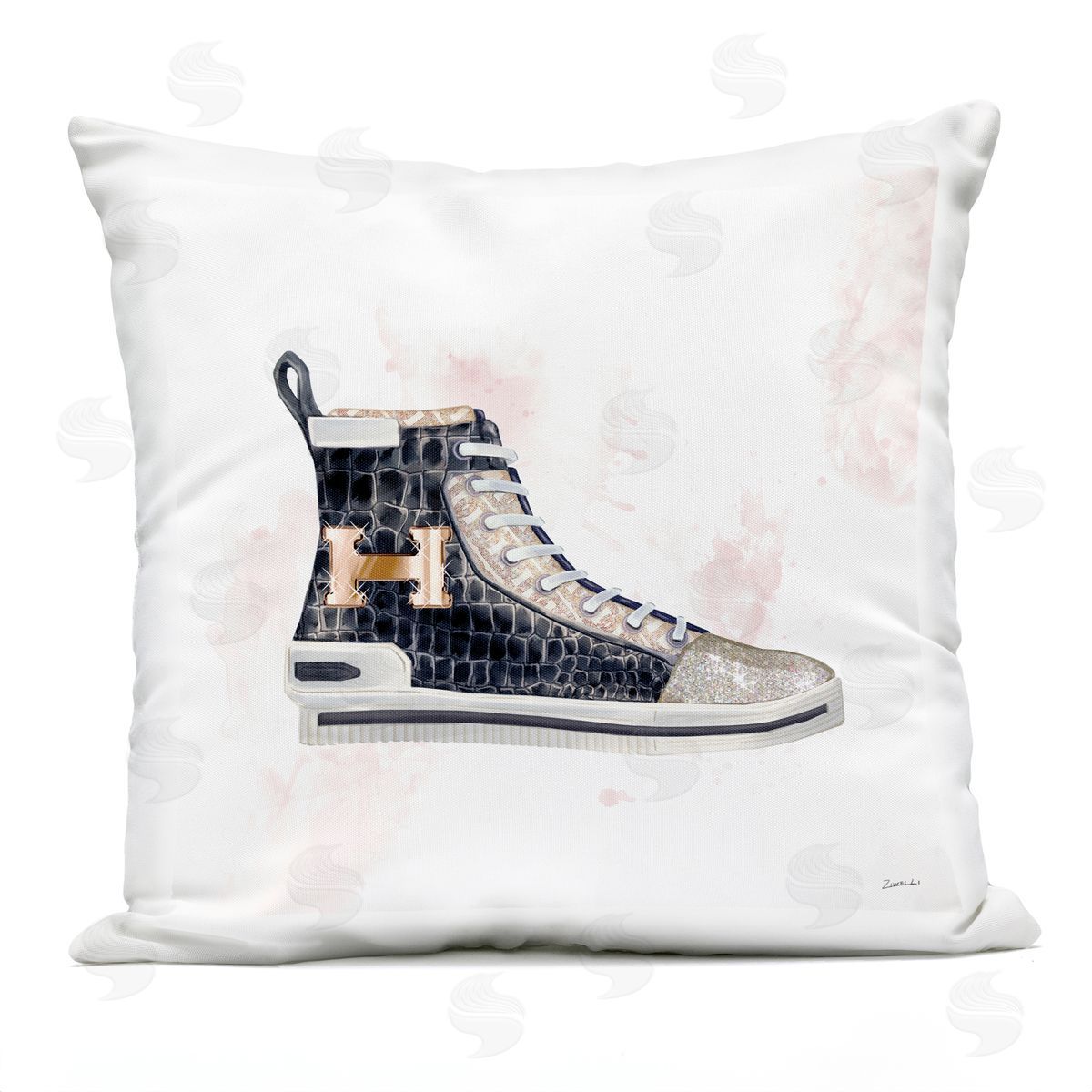 Glam Snake Embossed Sneaker Illustration Fashion Forward Printed Pillow Outdoor Printed Pillow, Home Decor by Ziwei Li