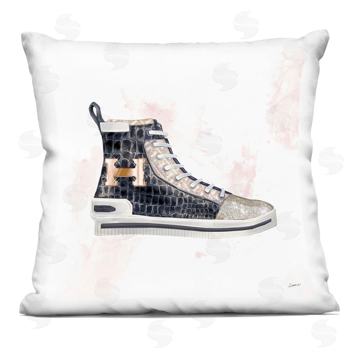 Glam Snake Embossed Sneaker Illustration Fashion Forward Printed Pillow Decorative Printed Pillow, Home Decor by Ziwei Li