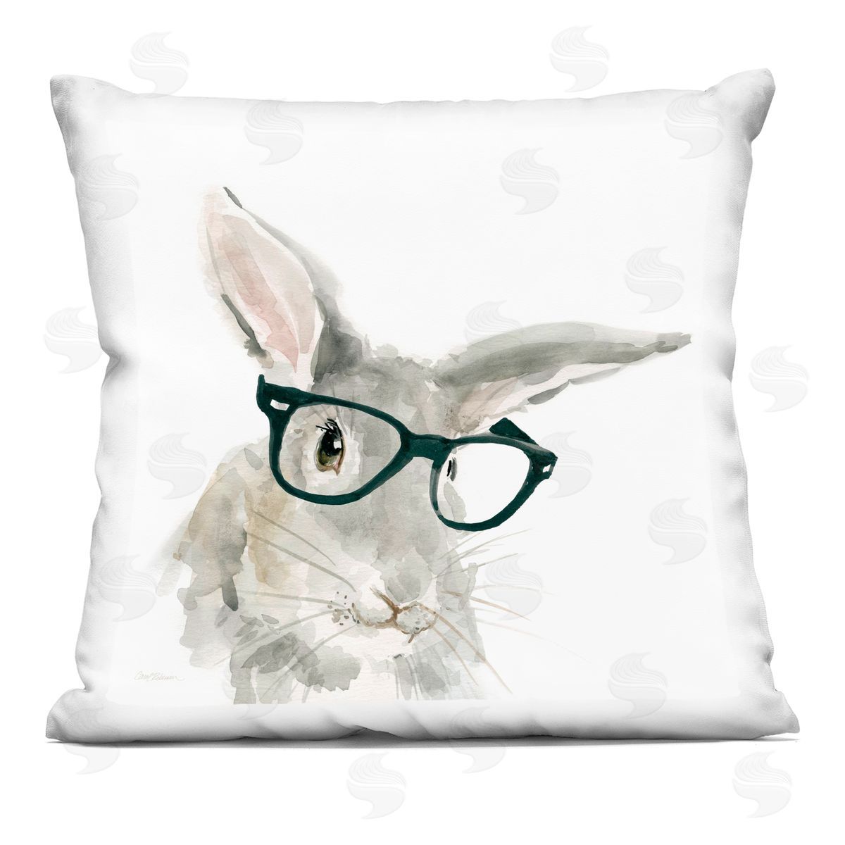 Adorable Rabbit Black Frame Glasses Hipster Bunny Decorative Printed Pillow, Home Decor by Carol Robinson