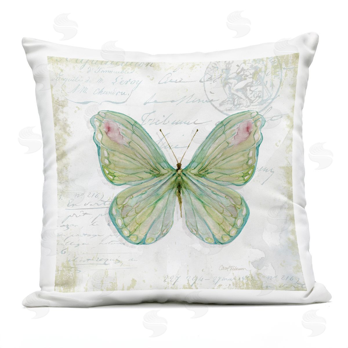 Antique Butterfly Insect Charming Vintage Postal Scripture Outdoor Printed Pillow, Home Decor by Carol Robinson