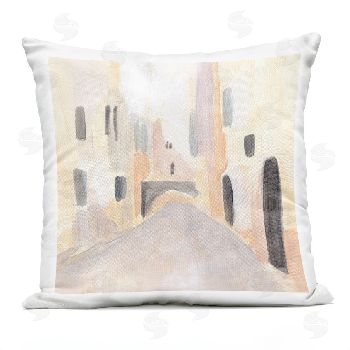 Soft Tone Urban Alleyway Delicate European Buildings Outdoor Printed Pillow, Home Decor by Annie Warren