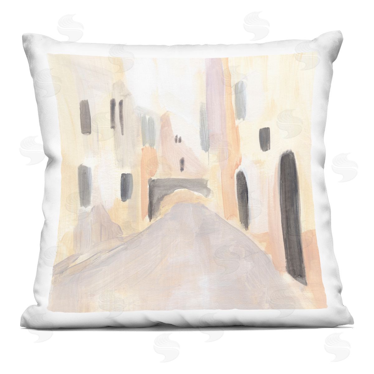 Soft Tone Urban Alleyway Delicate European Buildings Decorative Printed Pillow, Home Decor by Annie Warren