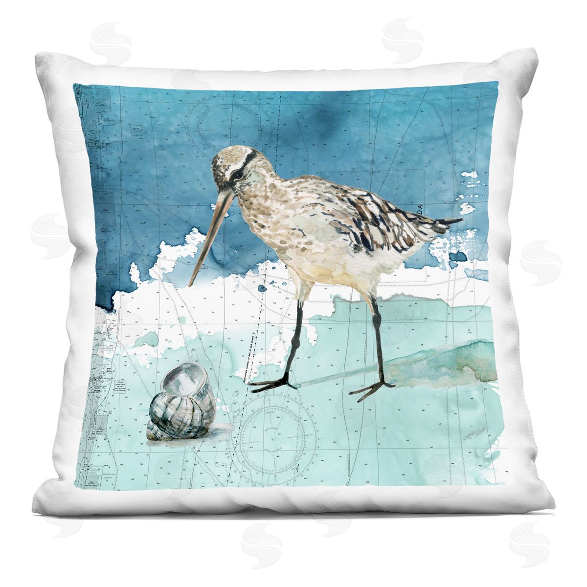 Beach Bird on Coastal Map Decorative Printed Pillow, Home Decor by Carol Robinson