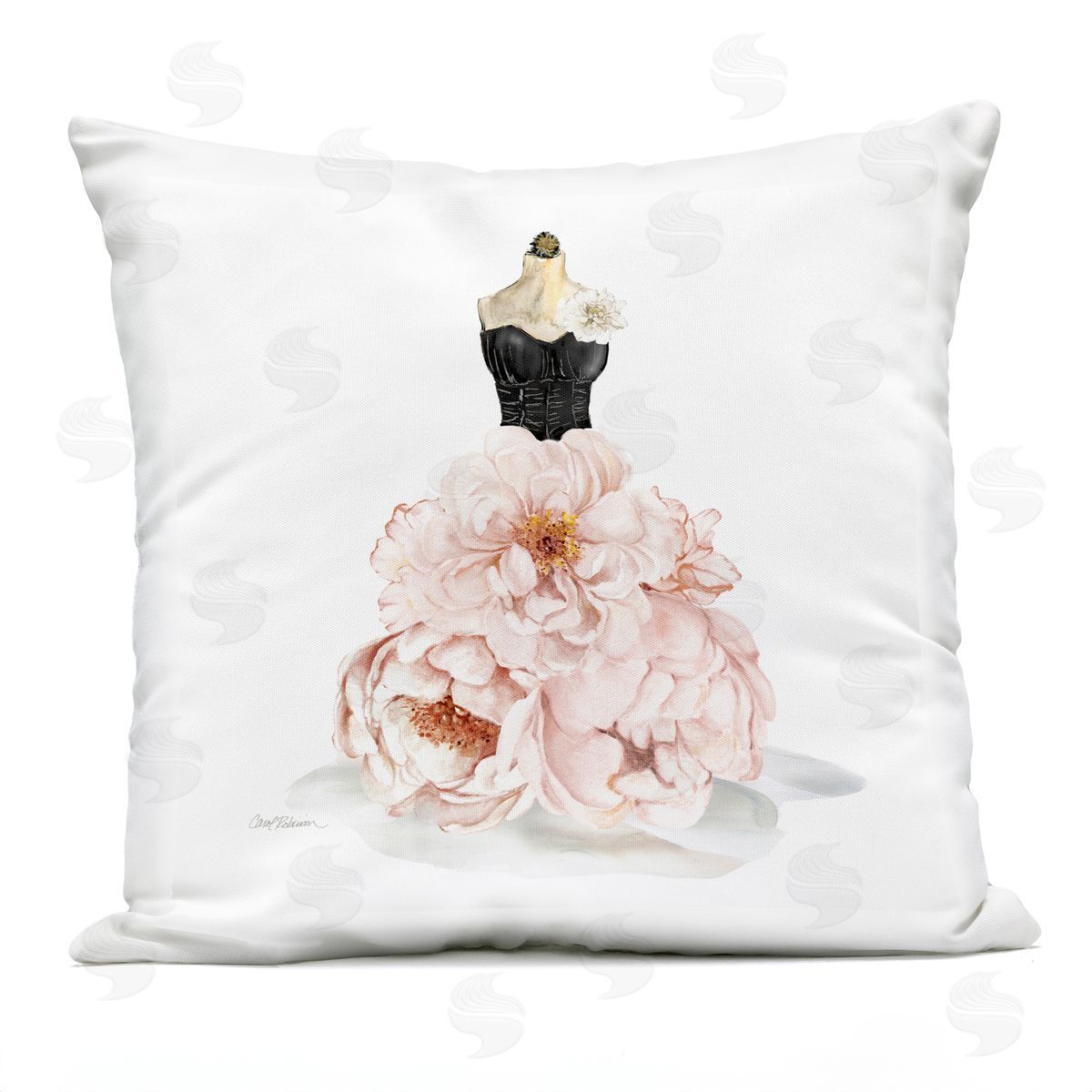 Pink Peonies Floral Dress Outdoor Printed Pillow, Home Decor by Carol Robinson