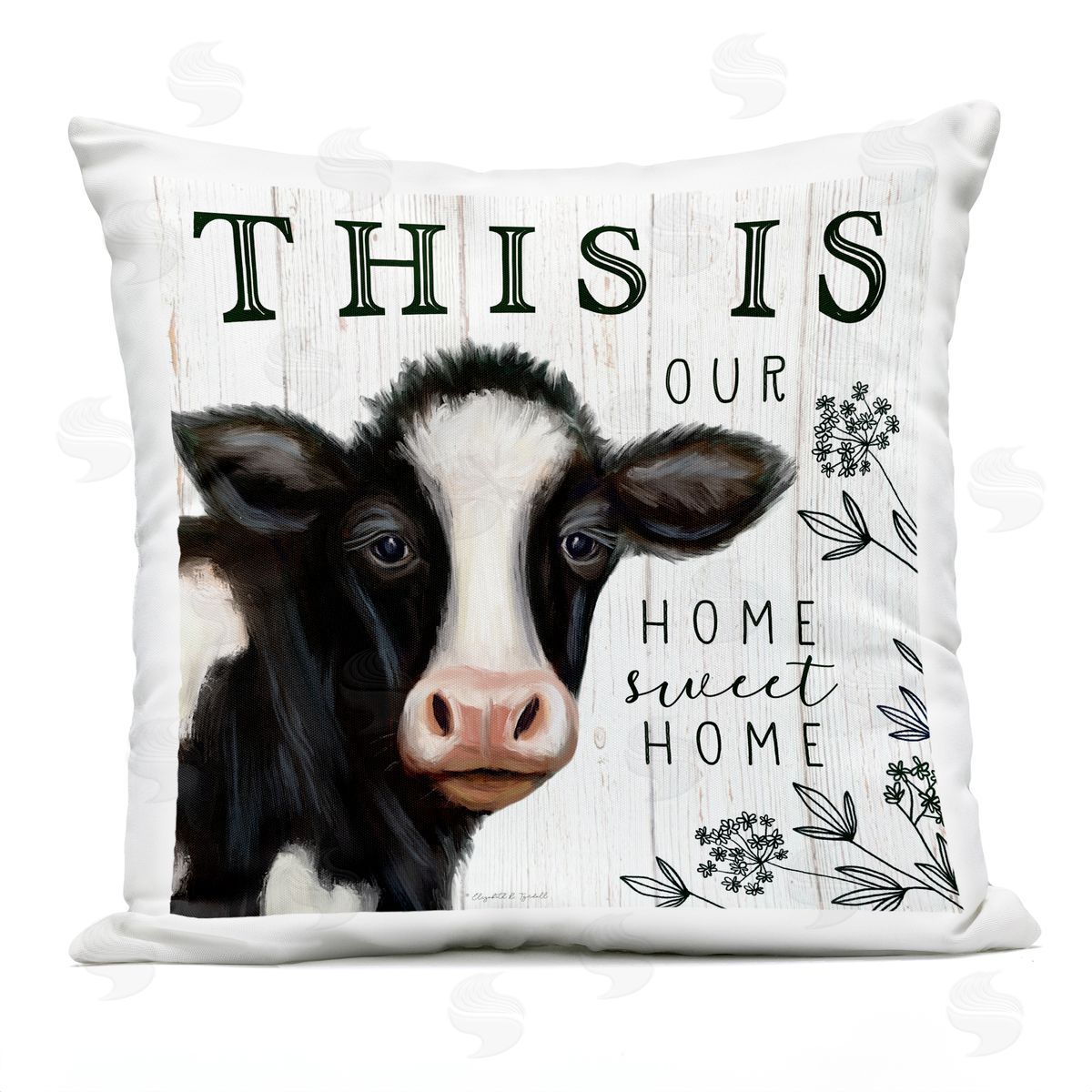 Our Home Sweet Home Phrase Dairy Farm Cow Outdoor Printed Pillow, Home Decor by Elizabeth Tyndall