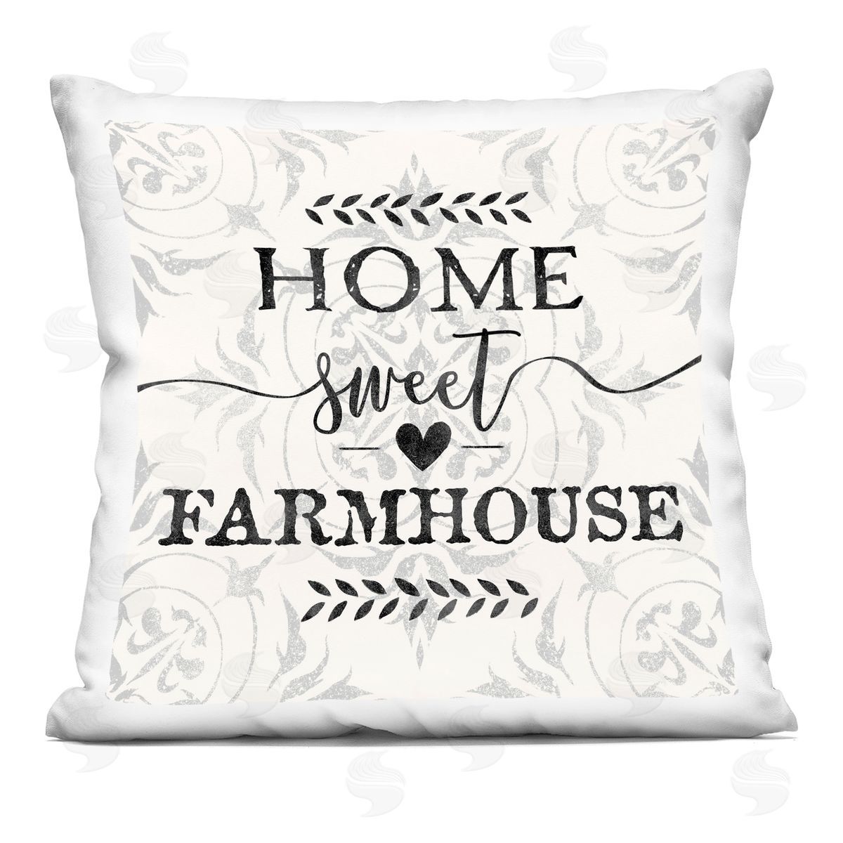 Home Sweet Farmhouse Soft Sentiment Damask Pattern Printed Pillow Decorative Printed Pillow, Home Decor by Ziwei Li