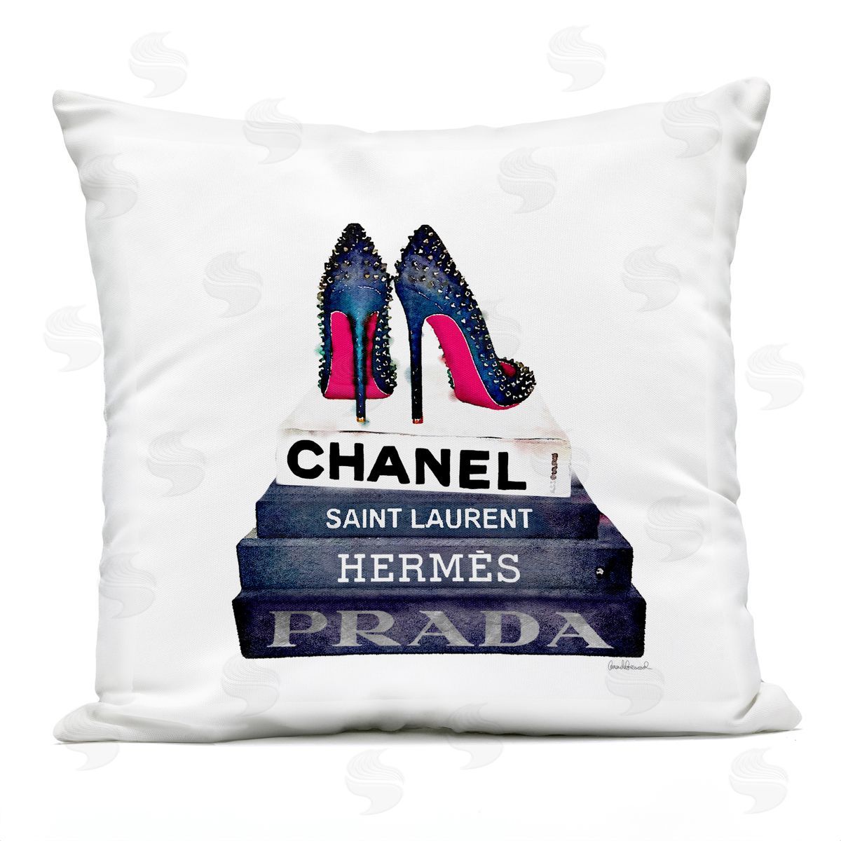 Glam Fashion Book Set Stud Pump Heels Outdoor Printed Pillow, Home Decor by Amanda Greenwood