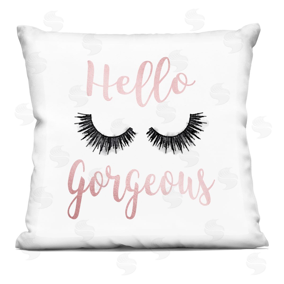Hello Gorgeous Black Eyelashes Typography Decorative Printed Pillow, Home Decor by Amanda Greenwood