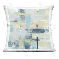Susan Jill | Abstract Paint Stroke Collage Blue Beige Woven Pattern