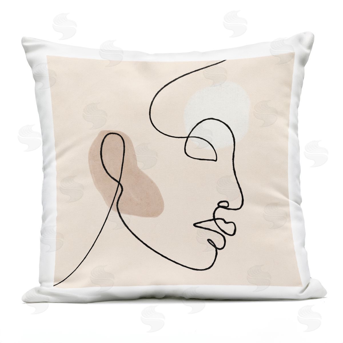 Minimal Face Line Drawing Abstract Brown Tan Shapes Outdoor Printed Pillow, Home Decor by JJ Design House LLC