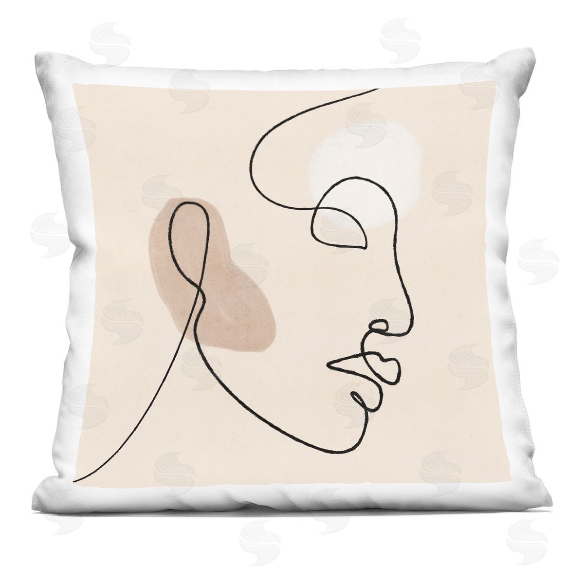 Minimal Face Line Drawing Abstract Brown Tan Shapes Decorative Printed Pillow, Home Decor by JJ Design House LLC