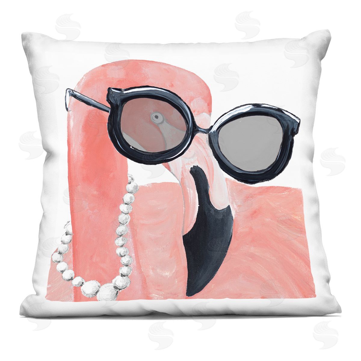 Glam Fashion Pink Flamingo Sunglasses Pearls Bird Decorative Printed Pillow, Home Decor by Gina Ritter