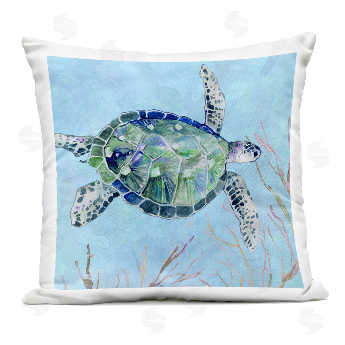 Speckled Sea Tortoise Deep Sea Aquatic Animal Outdoor Printed Pillow, Home Decor by Carol Robinson