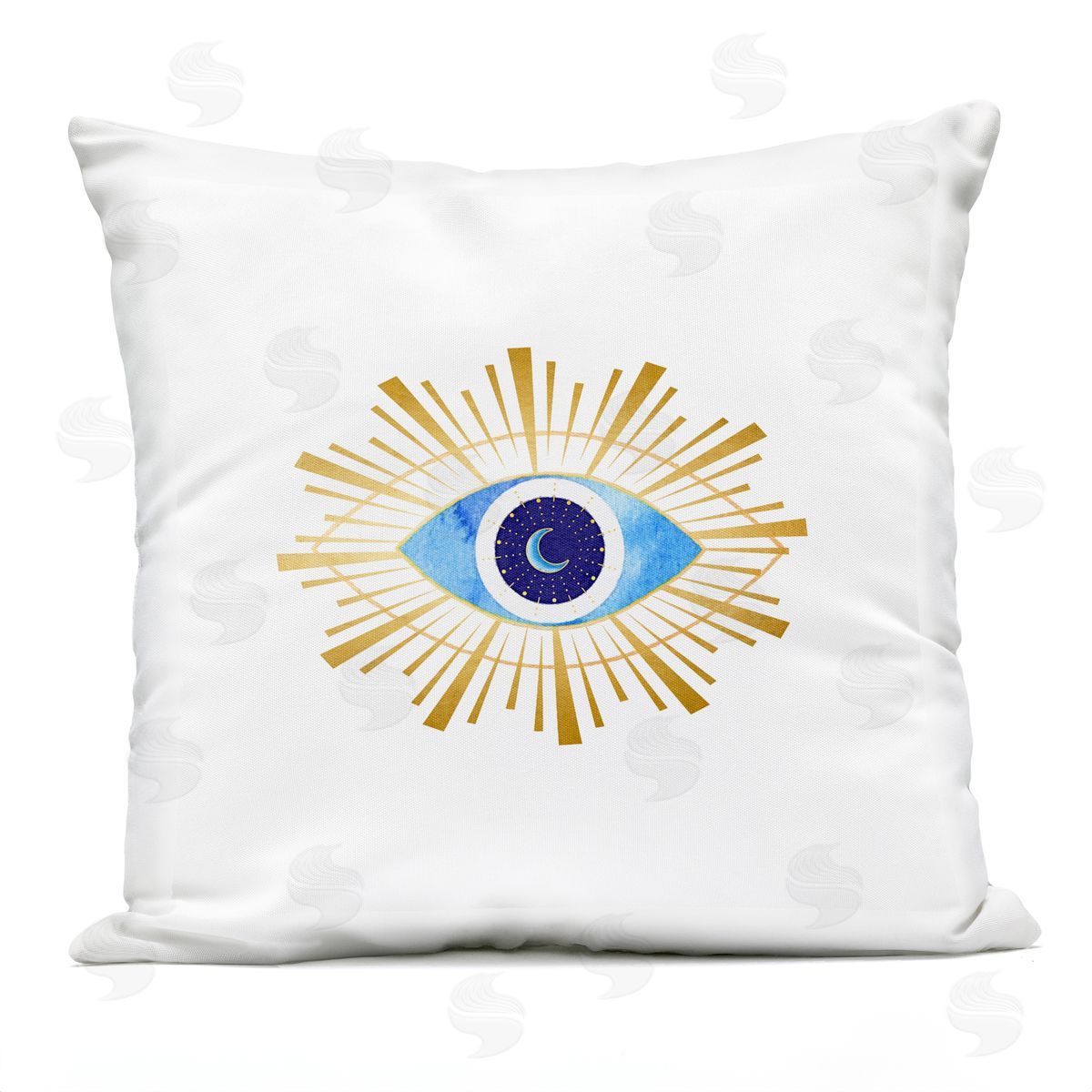 Evil Eye Radiant Abstract Shapes Crescent Moon Outdoor Printed Pillow, Home Decor by Amanda Greenwood