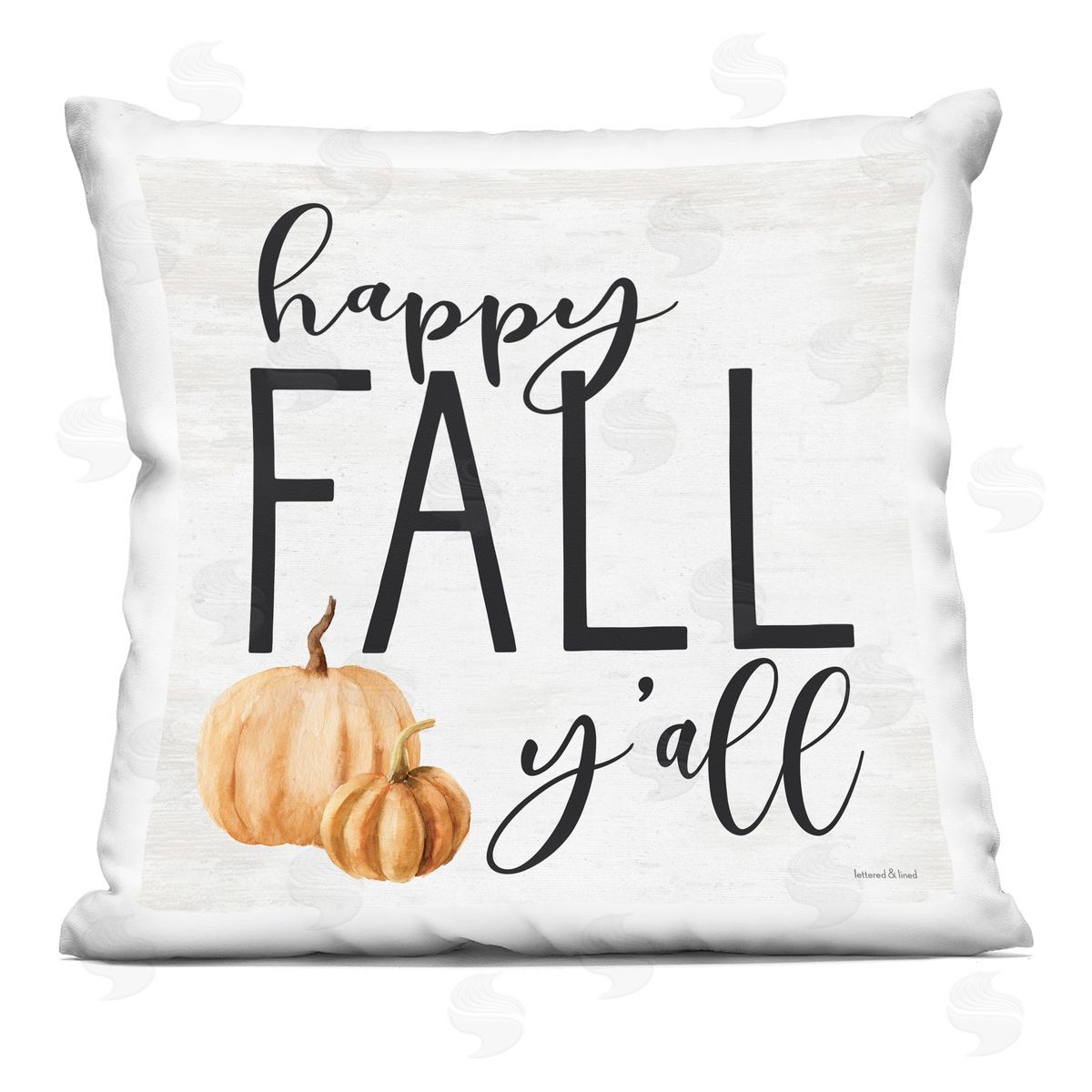 Happy Fall Y'all Phrase Orange Farm Pumpkin Gourd Decorative Printed Pillow, Home Decor by Lettered and Lined
