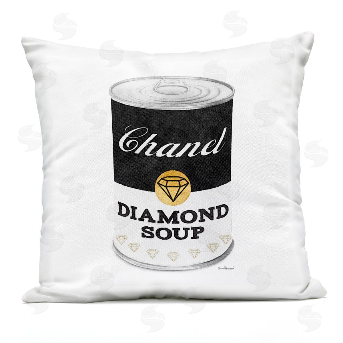 Fashion Pop Black Soup Can Diamond Glam Designer Outdoor Printed Pillow, Home Decor by Amanda Greenwood