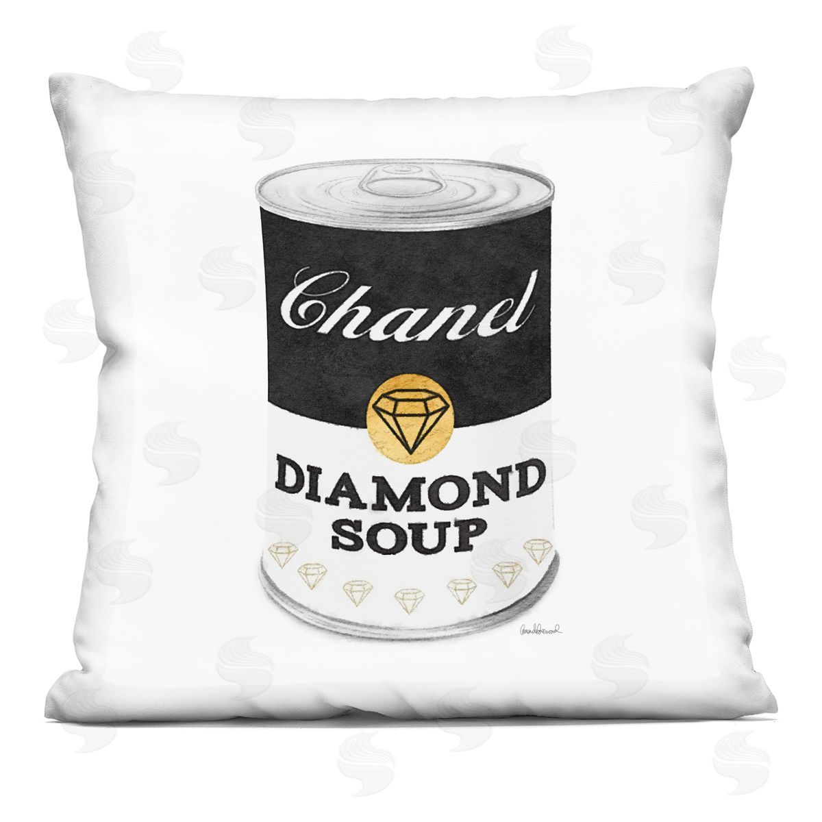 Fashion Pop Black Soup Can Diamond Glam Designer Decorative Printed Pillow, Home Decor by Amanda Greenwood