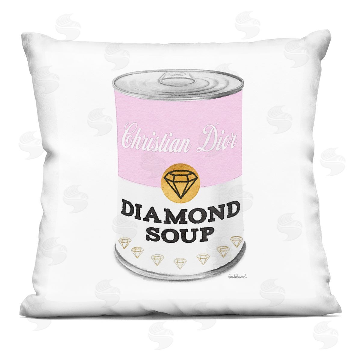 Pink Condensed Soup Can Diamond Pop Fashion Glam Decorative Printed Pillow, Home Decor by Amanda Greenwood