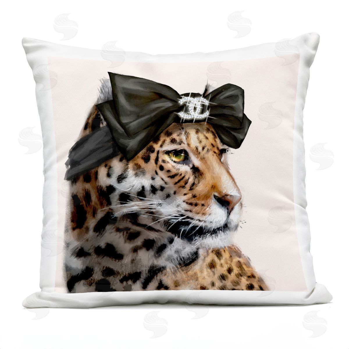 Fashion Leopard Chic Animal Black Bow Glam Printed Pillow Outdoor Printed Pillow, Home Decor by Ziwei Li