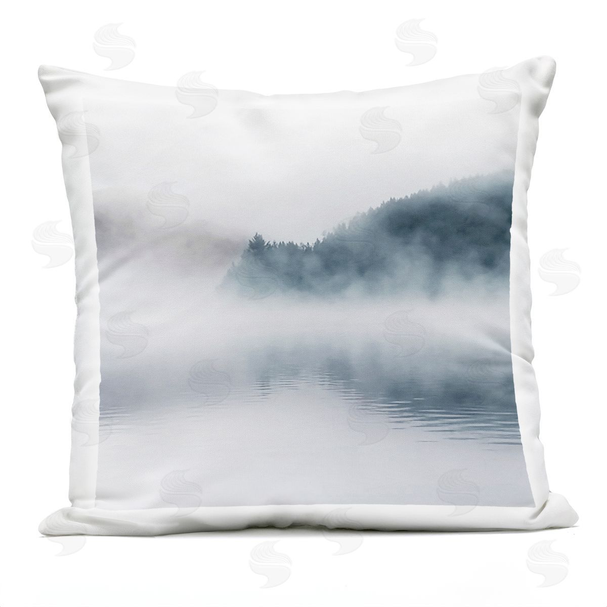 Heavy Fog Lake Landscape Dense Mist Photographic Outdoor Printed Pillow, Home Decor by Carol Robinson