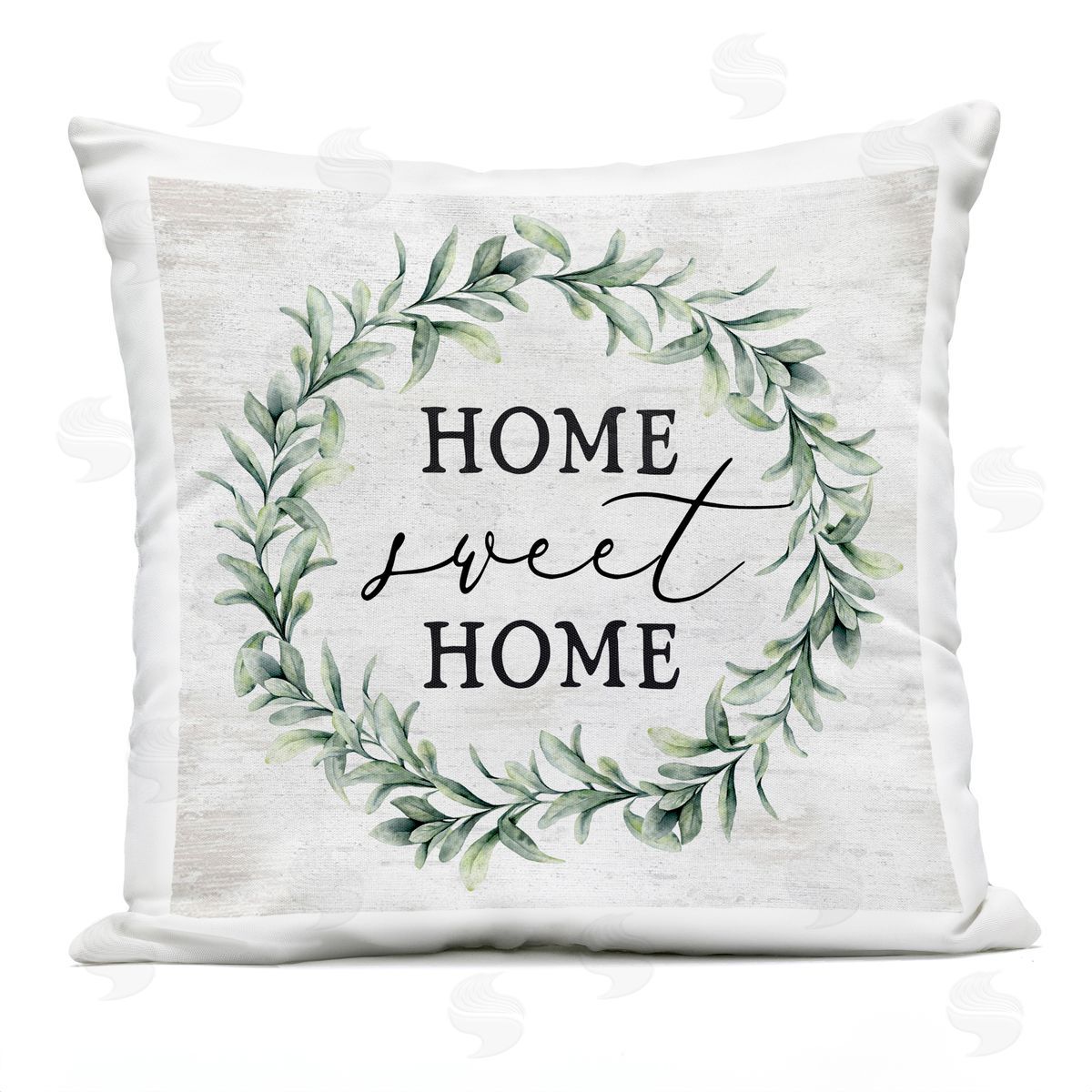 Home Sweet Home Sentiment Green Farmhouse Wreath Outdoor Printed Pillow, Home Decor by Lettered and Lined