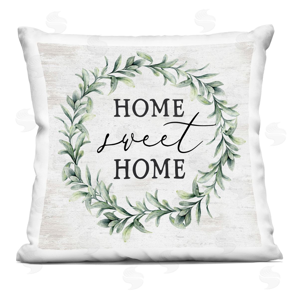 Home Sweet Home Sentiment Green Farmhouse Wreath Decorative Printed Pillow, Home Decor by Lettered and Lined