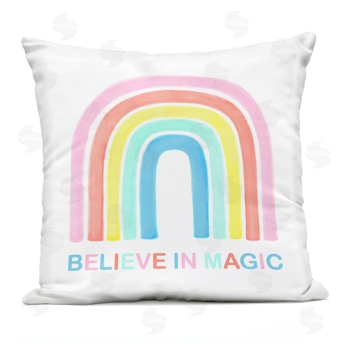 Believe In Magic Phrase Children's Vibrant Pastel Rainbow Outdoor Printed Pillow, Home Decor by Reesa Qualia
