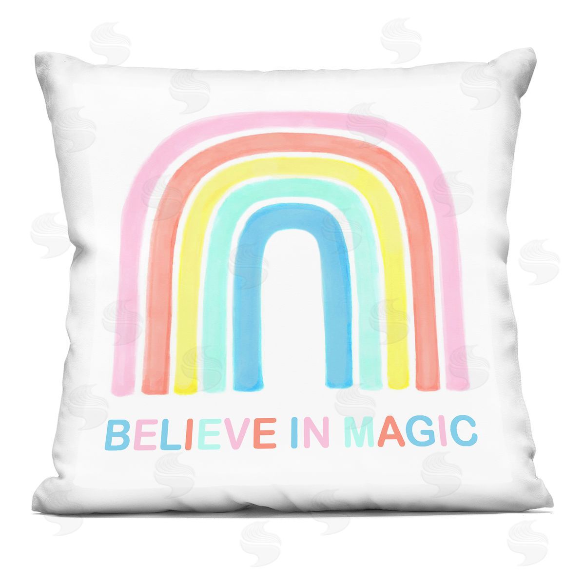 Believe In Magic Phrase Children's Vibrant Pastel Rainbow Decorative Printed Pillow, Home Decor by Reesa Qualia