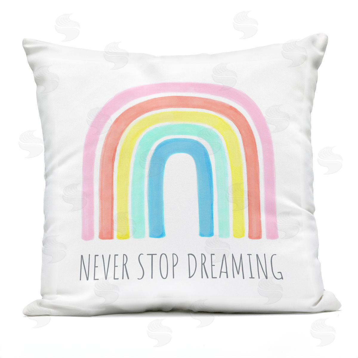 Never Stop Dreaming Children's Phrase Vibrant Pastel Rainbow Outdoor Printed Pillow, Home Decor by Reesa Qualia