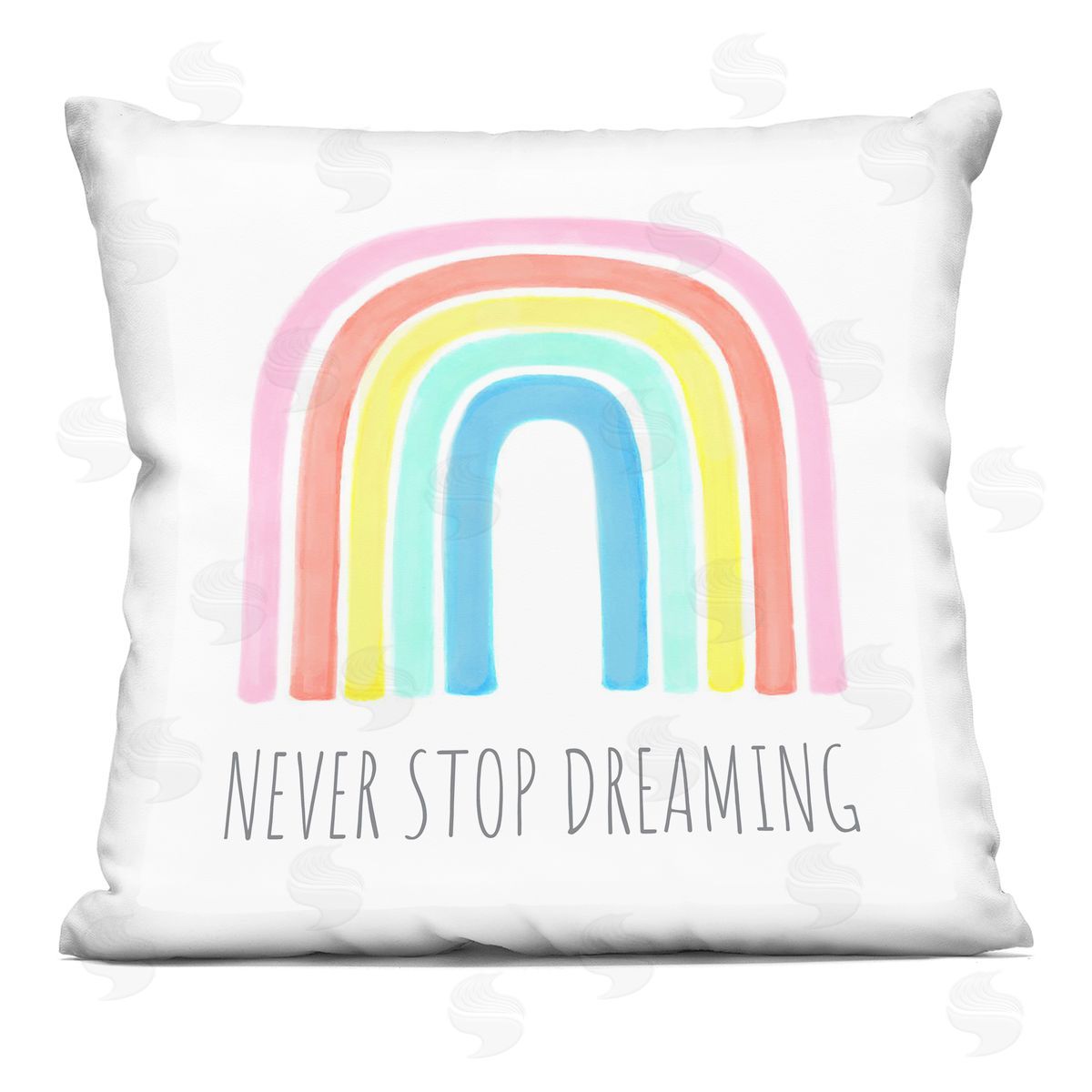 Never Stop Dreaming Children's Phrase Vibrant Pastel Rainbow Decorative Printed Pillow, Home Decor by Reesa Qualia