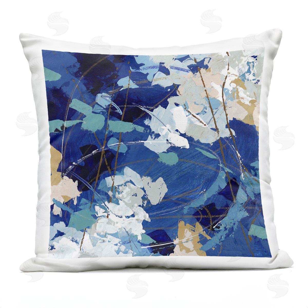 Modern Blue Swirl Busy Abstract Composition Outdoor Printed Pillow, Home Decor by Sue Riger