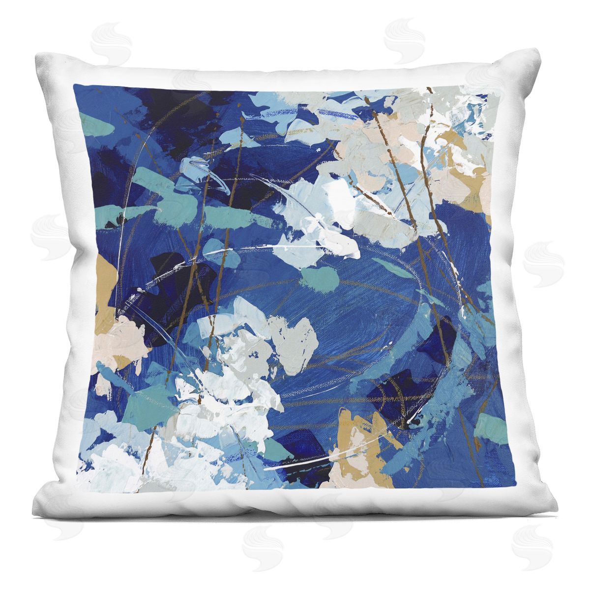 Modern Blue Swirl Busy Abstract Composition Decorative Printed Pillow, Home Decor by Sue Riger