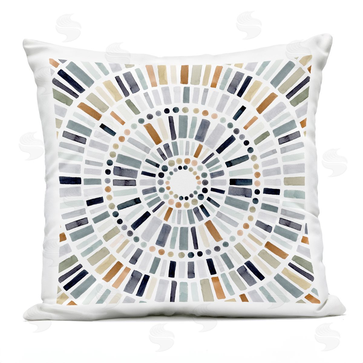 Abstract Rustic Mosaic Circle Pattern Illustration Outdoor Printed Pillow, Home Decor by Victoria Barnes