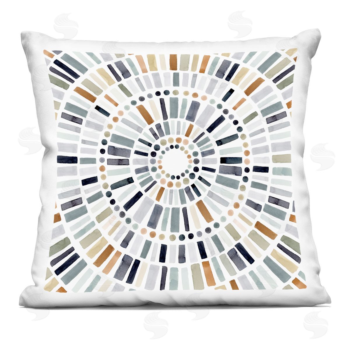 Abstract Rustic Mosaic Circle Pattern Illustration Decorative Printed Pillow, Home Decor by Victoria Barnes