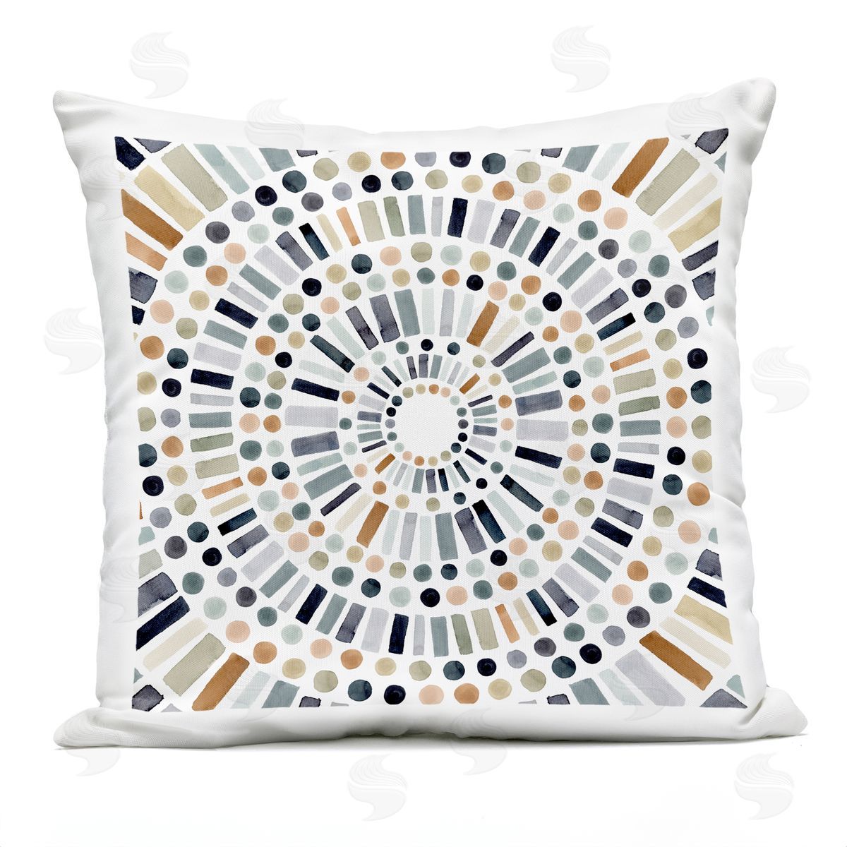 Bold Rustic Abstract Mosaic Circle Pattern Illustration Outdoor Printed Pillow, Home Decor by Victoria Barnes