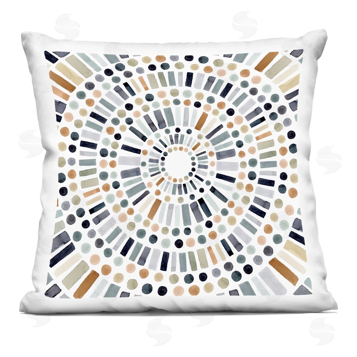 Bold Rustic Abstract Mosaic Circle Pattern Illustration Decorative Printed Pillow, Home Decor by Victoria Barnes