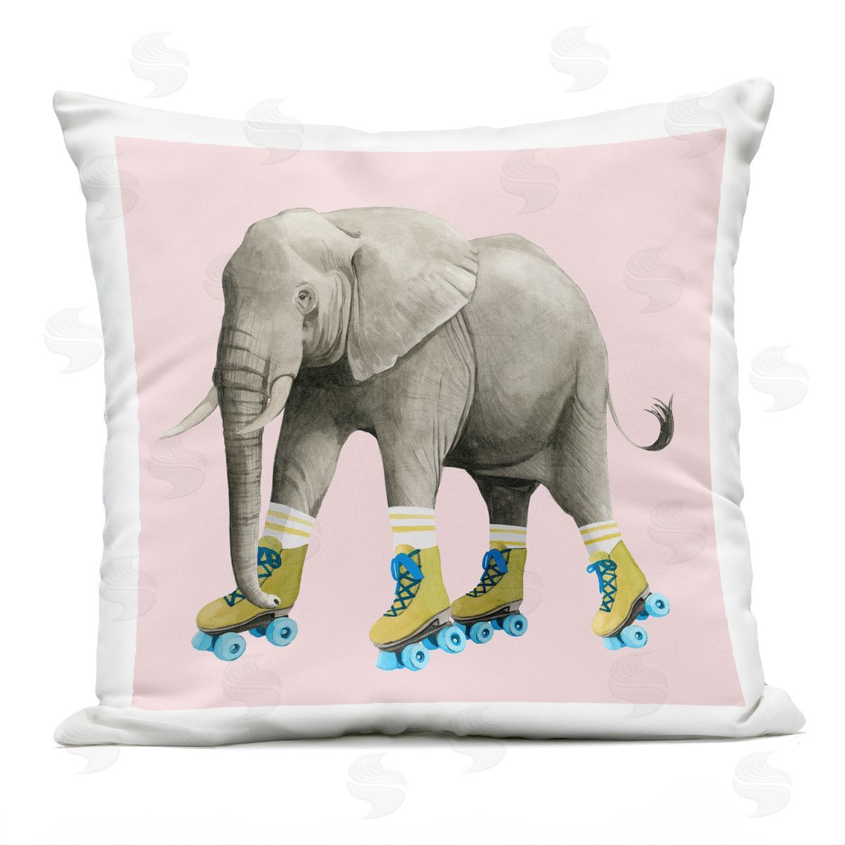 Quirky Elephant Roller Skating Retro Pink Outdoor Printed Pillow, Home Decor by Grace Popp