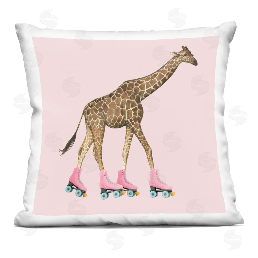 Grace Popp | Funny Giraffe Wearing Roller Skates Over Pink