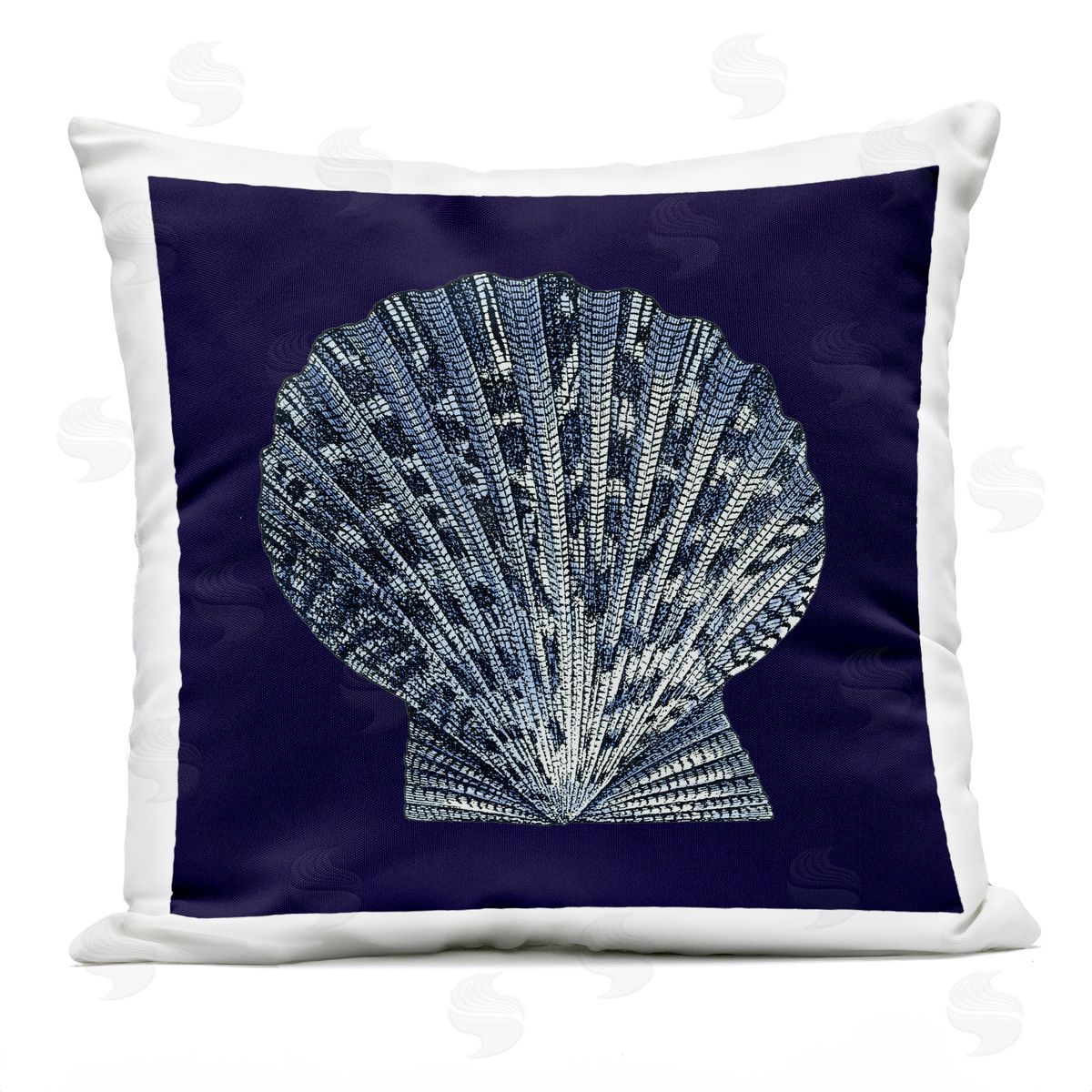 Distressed Navy and White Scallop Shell Outdoor Printed Pillow, Home Decor by Vision Studio